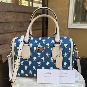 Coach Mini Bennett Badlands Satchel Crossbody Bag Blue White Floral Cottagecore
